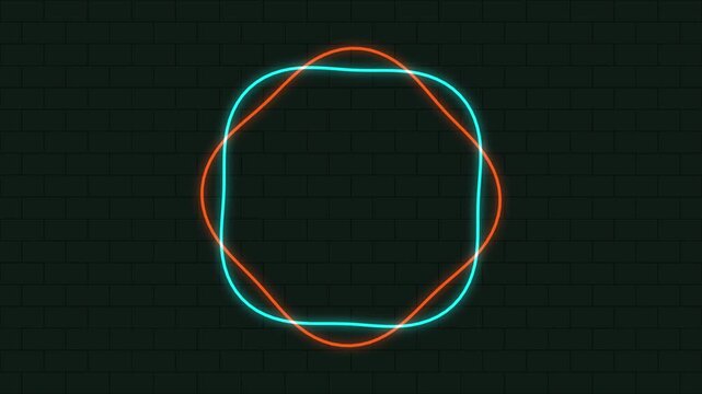 Abstract Cyan Orange Glowing Neon Rings Motion Graphics, Interlocking Organic Wave Circle Frame Animation on Dark Background