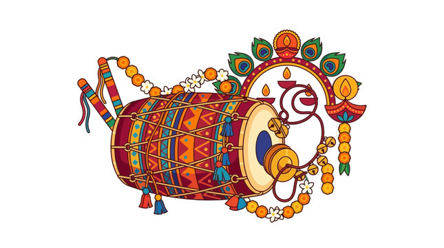 Colorful Indian Dhol Drum with Festive Decorations