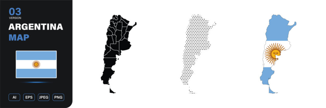 Argentina map flag province halftone editable vector set