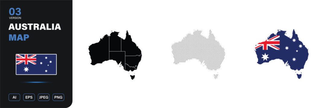 Australia map flag state halftone editable vector set