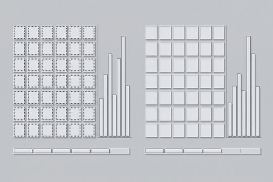 Clean infographic elements with bar charts and data blocks on a simple gray background for business analysis