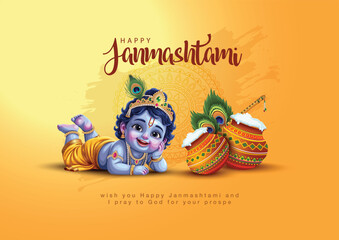 Fototapeta premium dahi handi Hindu festival of happy shree lord krishna god born janmashtami. abstract vector illustration design. white background