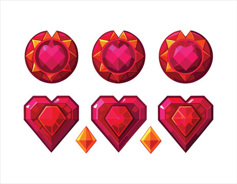 Colorful Gemstone Heart Shapes Isolated Transparent Background Vector Illustration