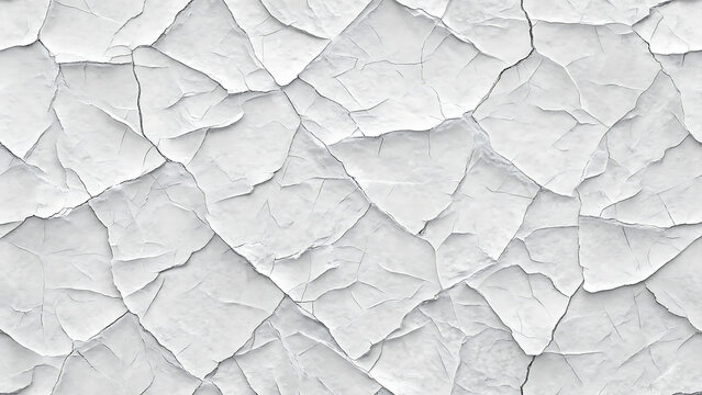 Seamless texture of white cracked paint on a wall surface, abstract background pattern of peeling plaster