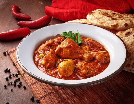 andhra spicy chicken curry with guntur chilli rustic table bold red tones