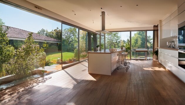 modern kitchen extension garden view sunlight oak floors