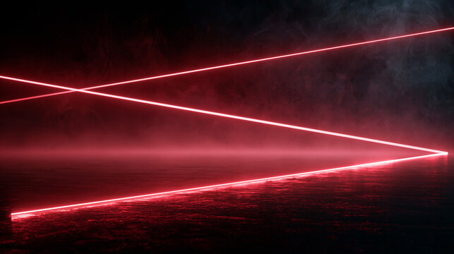 Red Laser Light Beams Cutting Through Smoke In Dark Room