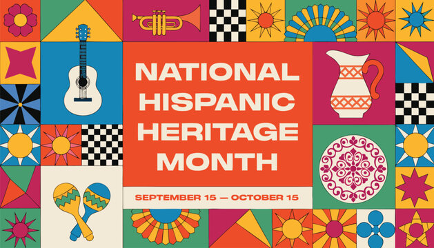 National hispanic heritage month colorful graphic poster with vibrant cultural elements