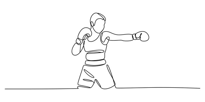 Continuous single line drawing of a woman boxer throwing a punch