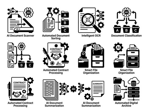 Ai document management process infographic icons set