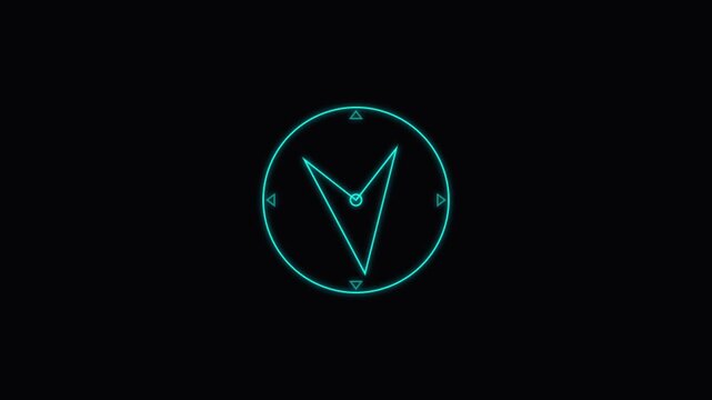 Abstract Neon Cyan Navigation Compass Arrow Motion Graphics, Rotating GPS Pointer Loop on Black Background