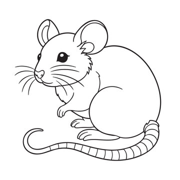 Realistic mouse outline drawing sitting rodent vector for educational coloring book.