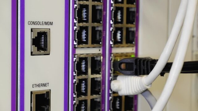 Network Switch Rack Close-Up Dolly Shot Data Center 4K