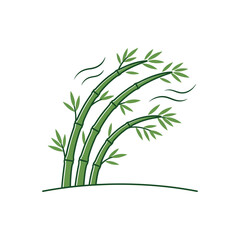 Obraz premium Minimalist Vector Illustration of Green Bamboo Stalks Bending in the Wind
