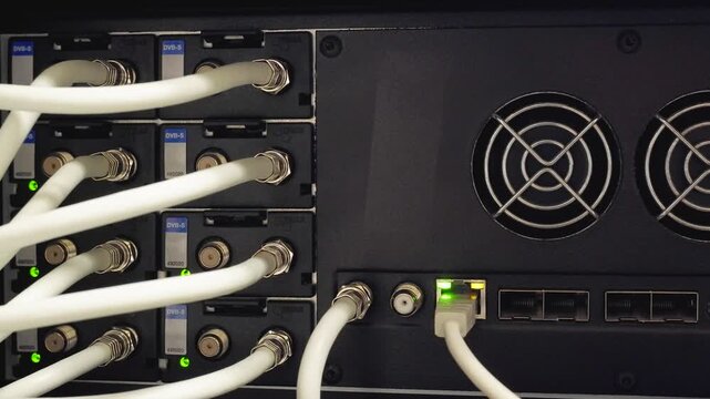 DVB-S Satellite Receiver Rack Back Panel Static B-Roll 4K