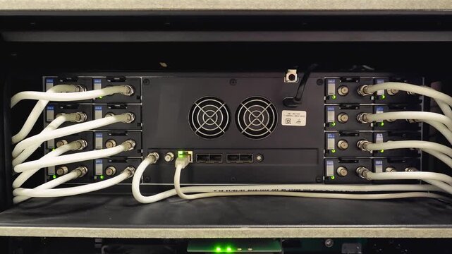 DVB-S Satellite Receiver Rack Back Panel Static B-Roll 4K