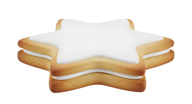 A single star shaped sandwich cookie with white icing cream filling
