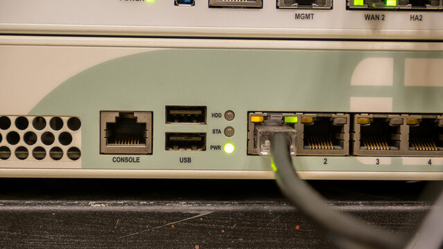 Network Firewall Appliance Front Panel with Ethernet Cable