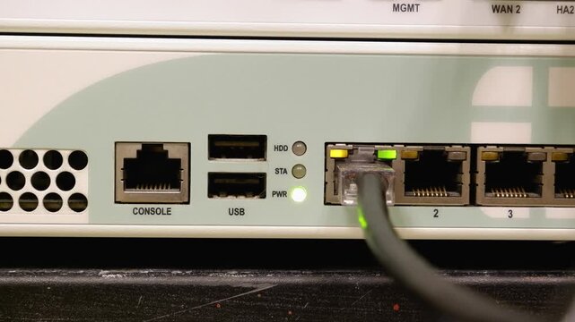 Network Firewall Appliance Front Panel Static B-Roll 4K Close-Up