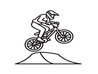 Obraz premium BMX rider jumping on a ramp. Extreme cycling sport icon in simple line art style.