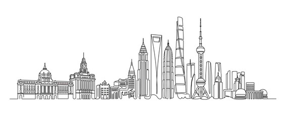 Obraz premium Continuous Line Drawing of a Modern City Skyline