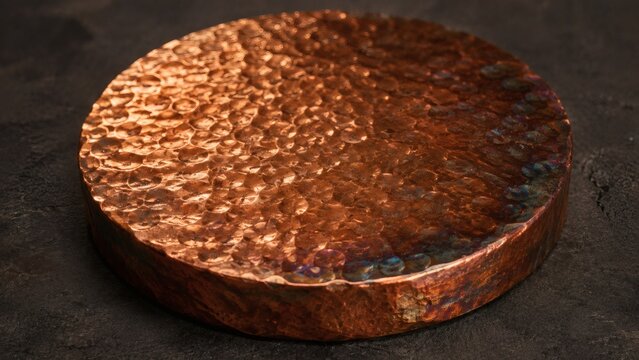 Artisan Hammered Raw Copper Circular Disc with Natural Fire Patina Accents
