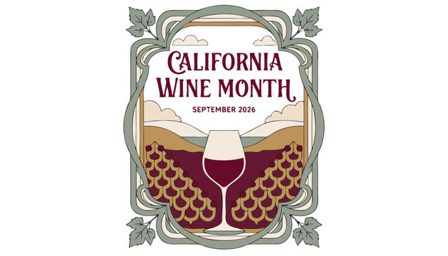 California wine month artistic poster design with elegant decorative vineyard illustration