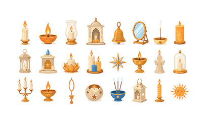 Fototapeta premium Collection of decorative candles, lanterns, and spiritual objects