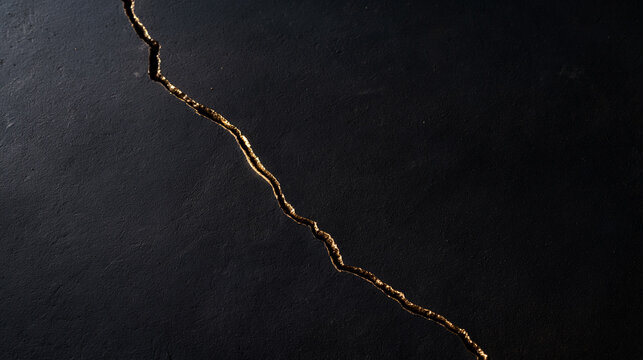 Golden Crack on Black Surface Symbolizing Kintsugi and Resilience