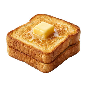 Font specimen transparent stack of two golden brown toasted bread slices topped with a melting cube of butter asset as transparent PNG