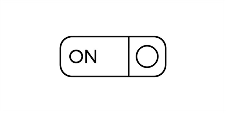 Simple black outline toggle switch icon with on text isolated on a white background Vector, illustration