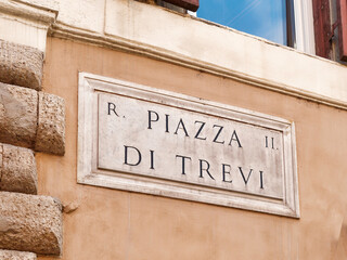 Piazza di Trevi (tranlation Trevi's Square) marble sign in Rome Italy © Trilly