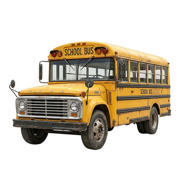 Font specimen classic american yellow school bus side view on transparent background