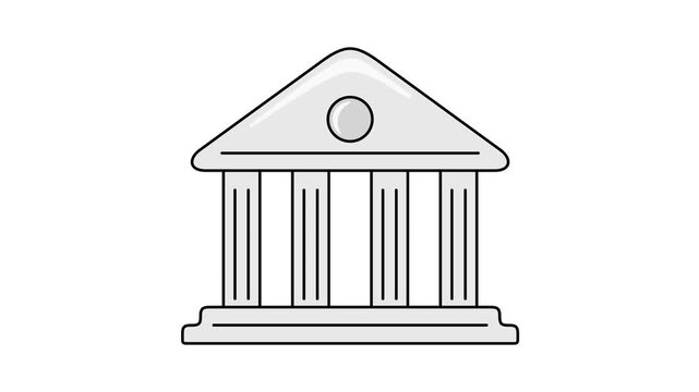 Stylized vector animation of a classical building with Greek columns and wide steps. Representing a courthouse, museum, government institution, or bank.