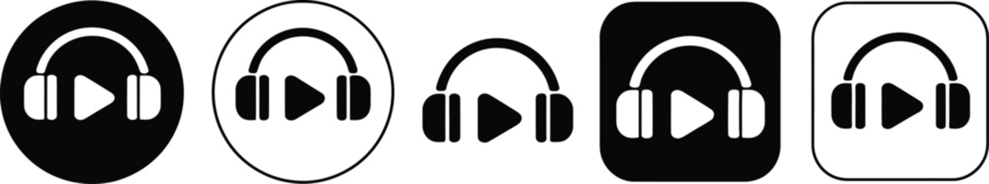 Headphones with play button music audio sound icons vector illustration