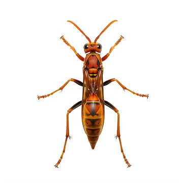 A single brown and orange paper wasp isolated on white background