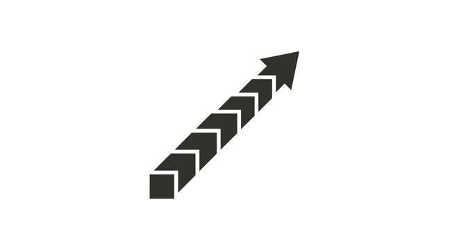 Diagonal arrow silhouette with steps black on white background