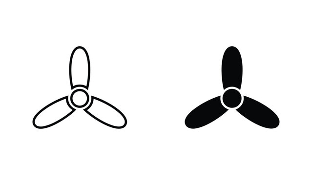 Ceiling fan icon set in outline and solid black style for home comfort and ventilation technology
