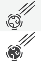 Falling asteroid icon set with cratered rock and motion lines in line and solid different style. Outline and filled icon, editable stroke vector sign and symbol. © alekseyvanin