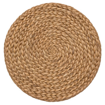 Ultra Realistic Handmade Round Handwoven Table Mat with Natural Jute Texture Isolated on Transparent Background PNG 16K