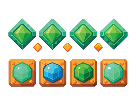 Colorful gemstones and crystals in game style design elements