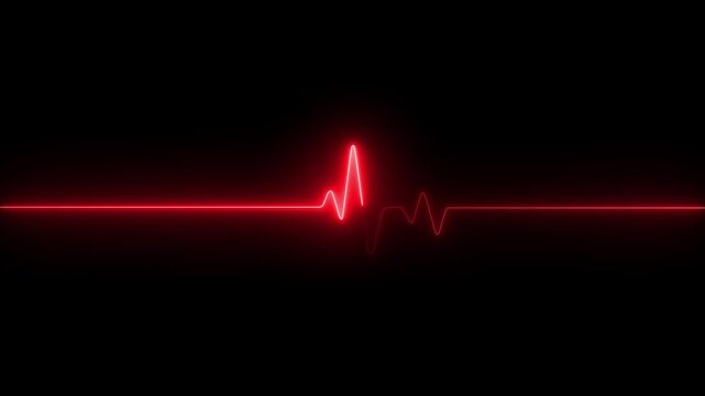Neon heartbeat and monitor animation, red heart beat line animation on black background.Motion graphics of concept