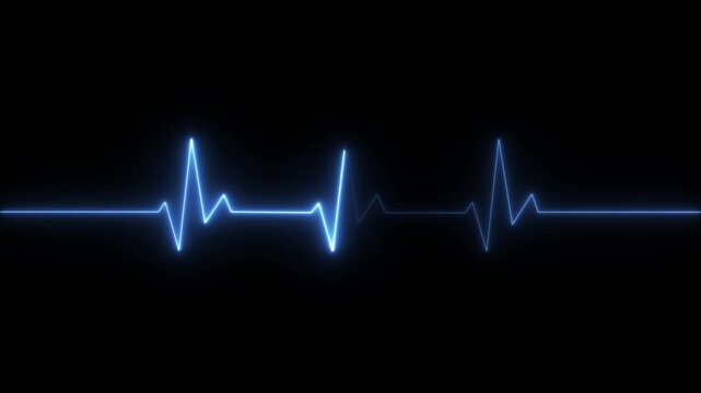 Neon glowing blue heartbeat line on transparent background representing health monitoring.Motion graphics of concept