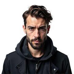 Fototapeta premium A person with a beard and black jacket, great for any occasion where a stylish man is needed