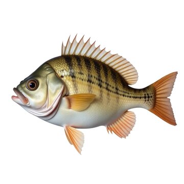 A freshwater fish stands upright with its mouth open, ideal for use in illustrations about aquatic life or water conservation