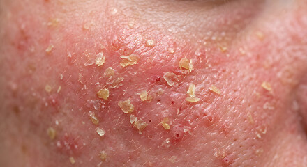 Fototapeta premium Seborrheic Dermatitis on Human Skin, Red Inflamed Skin with Flaking and Scaling