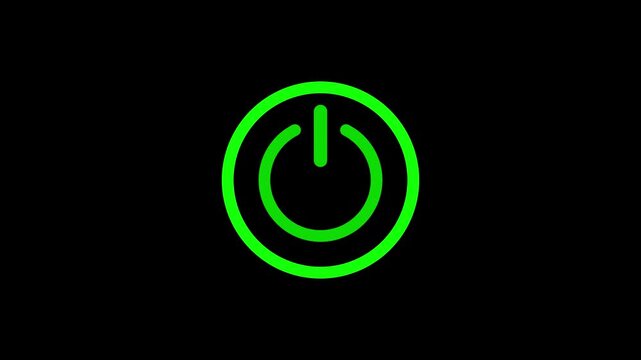 Green power reset button sign. black background. Motion Graphic concept. animation