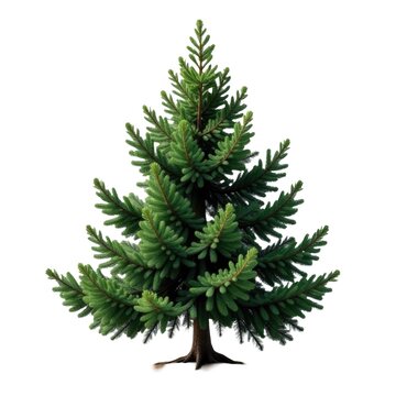 A single small pine tree standing on a clean white background, ideal for use in presentations or designs requiring a minimalist theme
