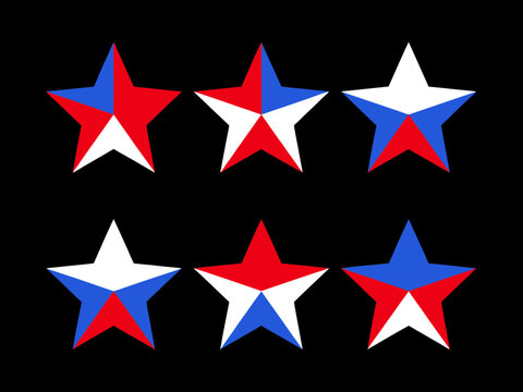 Five colorful stars arranged in two rows on transparent background