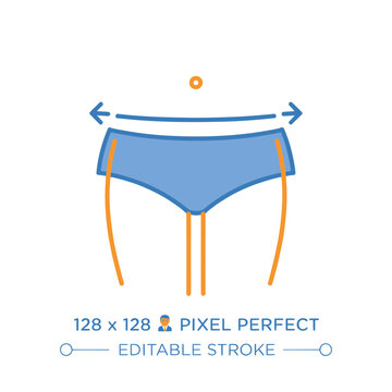 Illustrated bikini bottoms with measurement arrows and editable stroke design